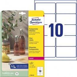 Etikett, 96x50,8 mm, poliészter, AVERY ZWECKFORM, átlátszó, 250 etikett/csomag